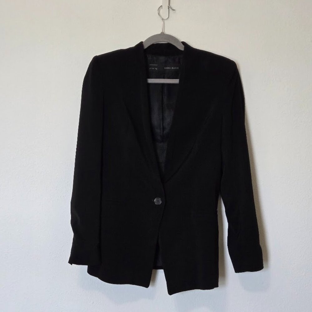 Zara Basic Collarless Blazer Sz S - image 6